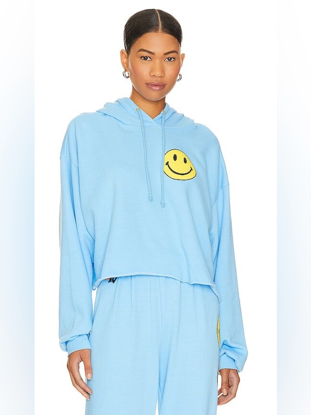 Aviator Nation Smiley 2 Cropped Hoodie - Sky Blue Sz M